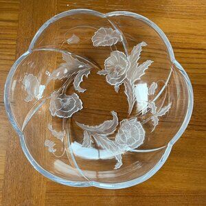 Lead Crystal Bowl With Etched California Poppies Design